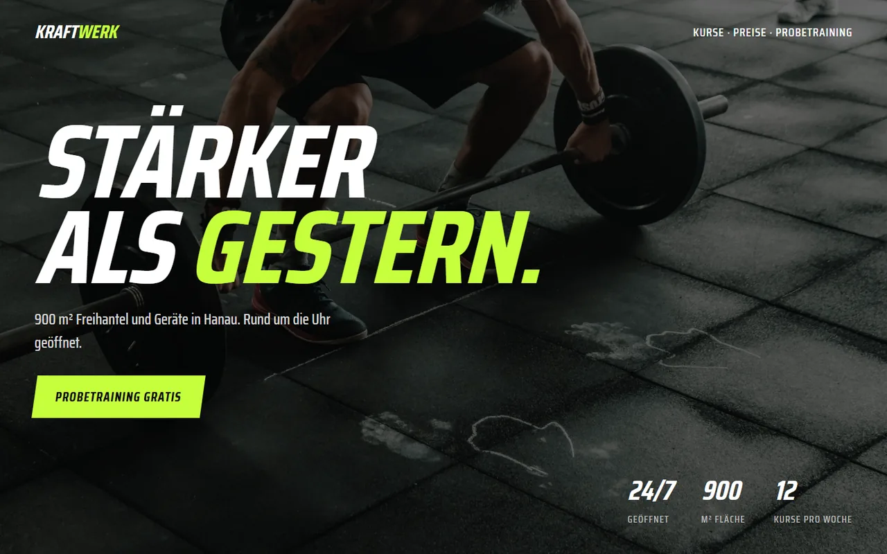 Beispielentwurf für die Branche Fitnessstudio: Kraftwerk Gym